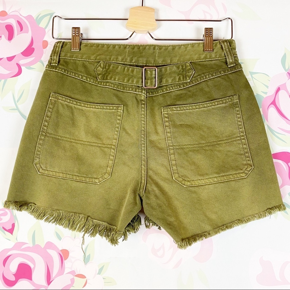 NEW Free People High Rise Distressed Button Fly Olive Army Green Denim Shorts 26 - Picture 4 of 8
